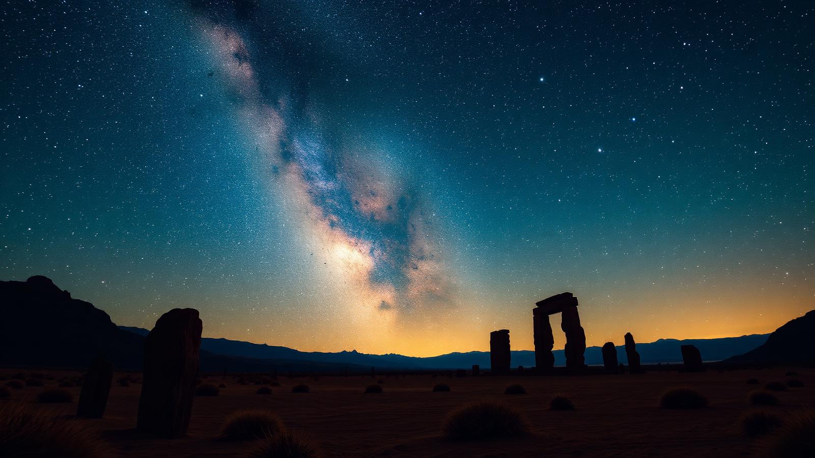 The Milky Way over standing stones in an ancient desert